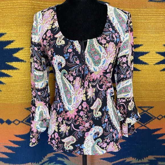 Vintage Angie 100% Rayon Hippie Boho Paisley Blouse. Festival Wear. India. S/M - Picture 1 of 14